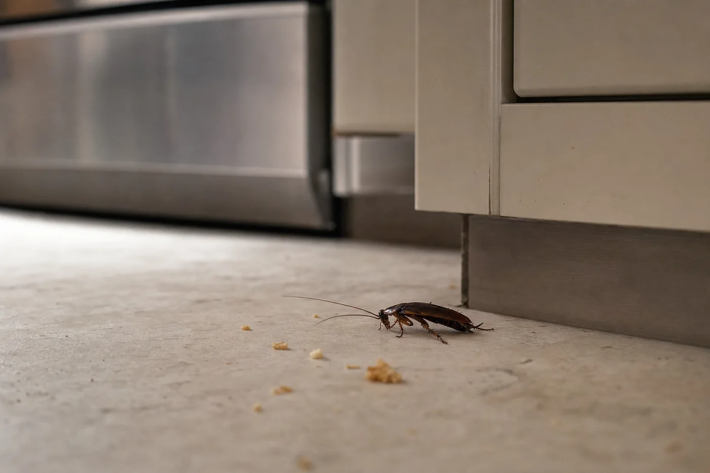 Cafard sur un plan de travail de cuisine